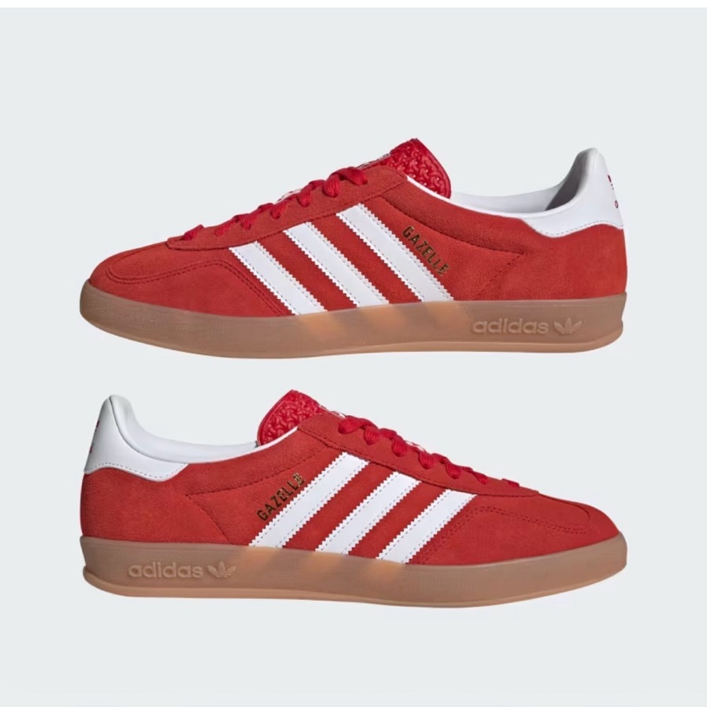 adidas Gazelle Red Suede Sneakers with White Stripes